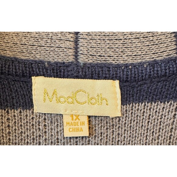 Mod Cloth Cardigan Sweater Womens Size 1X Open Front‎ Cozy 100% Cotton Blue Cozy - Picture 6 of 9